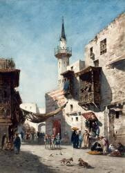 Place dans une ville orientale animée de figures (Narcisse Berchère) - Muzeo.com