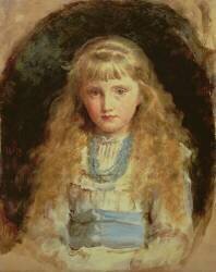 Portrait of Beatrice Caird Wearing a White Dress with a Blue Sash (John Everett Millais) - Muzeo.com