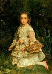 Portrait of Gracia, Full length, wearing a White Dress, Picking Wild Flowers (John Everett Millais) - Muzeo.com