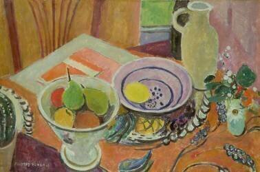 Pottery and Fruit on a Table (Mildred Bendall) - Muzeo.com