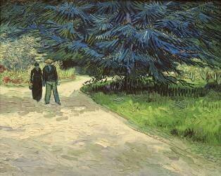 Public Garden with Couple and Blue Fir Tree: The Poet's Garden III (Vincent van Gogh) - Muzeo.com
