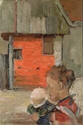 Rear Gables of Farm Buildings with Figures (Piet Mondrian) - Muzeo.com