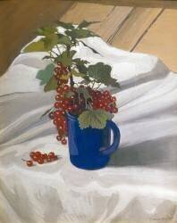 Still Life: Branch of currant in a blue mug (Félix Vallotton) - Muzeo.com