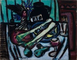 Still Life with Chianti Bottle and Celery (Max Beckmann) - Muzeo.com