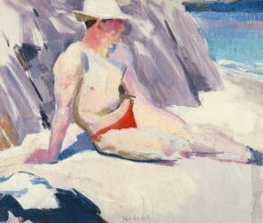 Sunbather on the Beach (Francis Cadell) - Muzeo.com