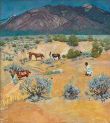 Taos Landscape with Indians (Walter Ufer) - Muzeo.com