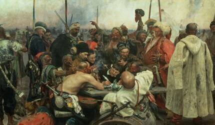 The Zaporozhye Cossacks writing a letter to the Turkish Sultan (Ilya Répine) - Muzeo.com