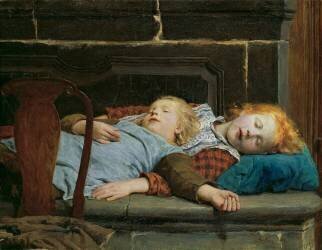 Two Sleeping Girls On The Stove Bench (Albert Anker) - Muzeo.com