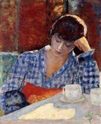 Woman leaning on her Elbow with a Dog and a Still Life (Pierre Bonnard) - Muzeo.com