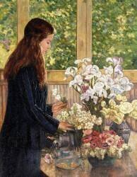 Young Girl with Vases of Flowers (Theo van Rysselberghe) - Muzeo.com