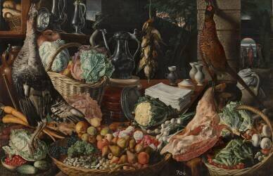 Kitchen Scene with Christ at Emmaus (Joachim Bueckelaer) - Muzeo.com