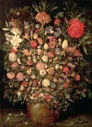 Large bouquet of flowers in a wooden tub (Jan Brueghel the Elder) - Muzeo.com