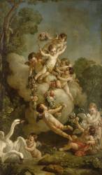 Amours jouant avec des fleurs, des cygnes et des colombes. (Joseph Marie Vien) - Muzeo.com