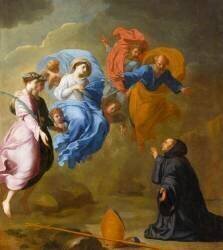 Apparition de la Vierge accompagnée de sainte Agnès et de sainte Thècle à saint Martin (Eustache Le Sueur) - Muzeo.com