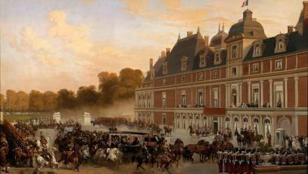 Arrivée de la reine Victoria et du prince Albert au château d'Eu le 2 septembre 1843 (Eugène Lami) - Muzeo.com