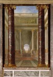 Atrium à ciel pavé d'une marqueterie de marbre vert, entouré d'une colonnade corinthienne (Jacques Rousseau) - Muzeo.com