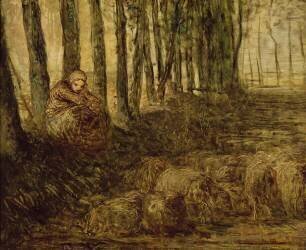 Bergère et troupeau (esquisse) (Jean-François Millet) - Muzeo.com
