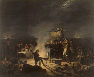 Bivouac de Napoléon Ier sur le champ de bataille de Wagram pendant la nuit du 5 au 6 juillet 1809 (Adolphe Roehn) - Muzeo.com