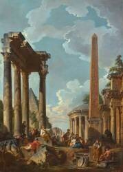 Caprice architectural avec prédicateur dans des ruines romaines (Giovanni Paolo Pannini) - Muzeo.com