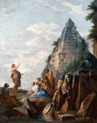 Caprice avec prédication de saint Jean-Baptiste, la pyramide de Cestius et d'autres monuments classiques (Giovanni Paolo Pannini) - Muzeo.com