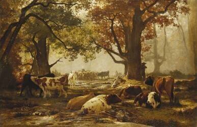 Bétail dans un paysage fluvial boisé (Auguste Bonheur) - Muzeo.com