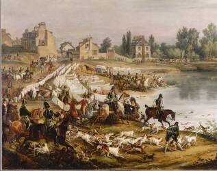 Chasse au daim pour la Saint-Hubert en 1818, dans les bois de Meudon (Carle Vernet) - Muzeo.com