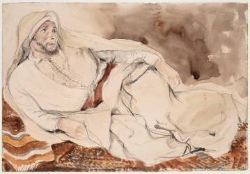 Cheik arabe couché sur un tapis (Eugène Delacroix) - Muzeo.com