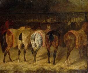Cinq chevaux vus par la croupe, dans une écurie (Théodore Géricault) - Muzeo.com