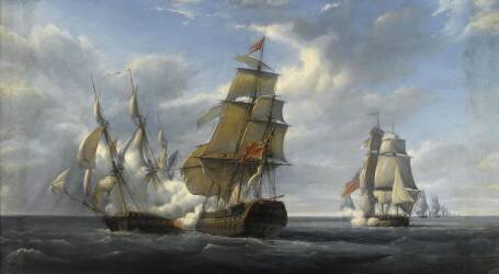 Combat de la frégate française La Canonnière contre le vaisseau anglais le Tremendous, 21 avril 1806 (Pierre Julien Gilbert) - Muzeo.com