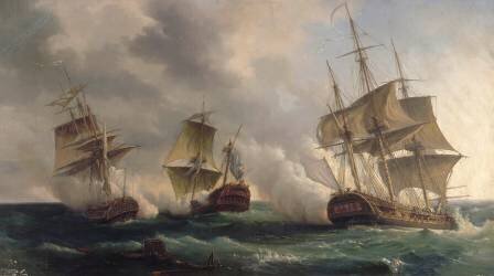 Combat naval entre les frégates françaises et le vaisseau anglais l'Argo (Pierre Julien Gilbert) - Muzeo.com