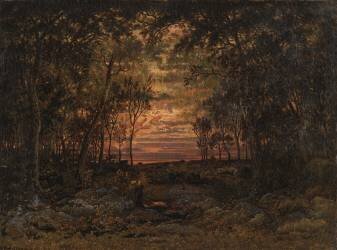 Coucher de soleil dans la forêt (Théodore Rousseau) - Muzeo.com