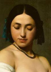 Détail d'Etude florentine ou jeune fille en buste les yeux baissés (Hippolyte Flandrin) - Muzeo.com