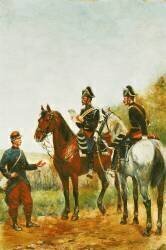 Des agents de police en tournée d'inspection vérifiant un militaire en 1885 (Paul Emile Léon Perboyre) - Muzeo.com