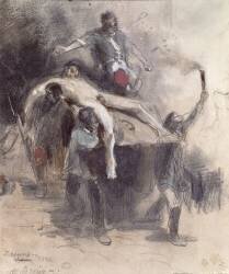 Des hommes emportant un cadavre (Pierre Andrieu) - Muzeo.com