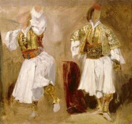 Deux études de costumes souliotes (Eugène Delacroix) - Muzeo.com