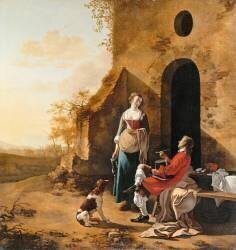 Entrée d'une auberge, conversation galante (Vermeer d'Utrecht) - Muzeo.com
