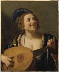 Femme accordant un luth (Gerrit van Honthorst) - Muzeo.com