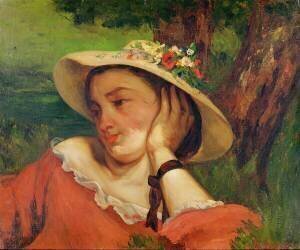 Femme au chapeau de paille avec des fleurs (Gustave Courbet) - Muzeo.com