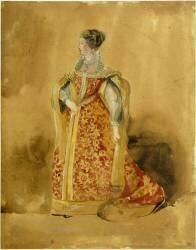 Femme debout vêtue d'un costume chamarré (Eugène Delacroix) - Muzeo.com