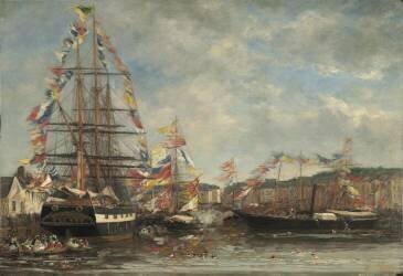 Festival dans le port de Honfleur (Eugène Boudin) - Muzeo.com
