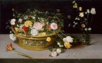Fleurs dans un panier et un vase (Jan Brueghel l'Ancien) - Muzeo.com