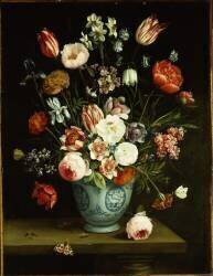 Fleurs dans un vase en porcelaine bleu et blanc (Jan van Kessel) - Muzeo.com