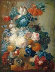 Fleurs dans un vase et nid d'oiseau (Jan van Os) - Muzeo.com