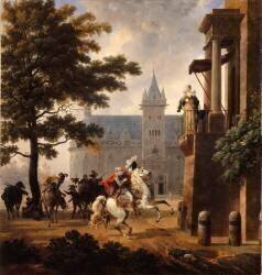 Henri IV caracolant devant une dame à son balcon (Nicolas Antoine Taunay) - Muzeo.com