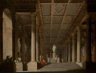 Interior of a Fictitious Ancient Temple with a Burnt Offering to Apollo (Ludwig Kohl) - Muzeo.com