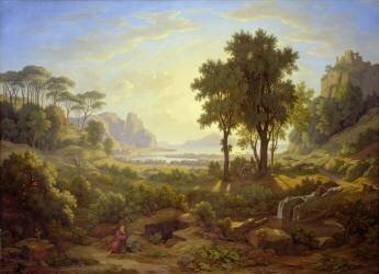 Paysage italien au coucher du soleil (Johann Martin von Rohden) - Muzeo.com