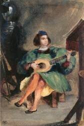 Jeune guitariste en costume italien de la Renaissance (Eugène Delacroix) - Muzeo.com