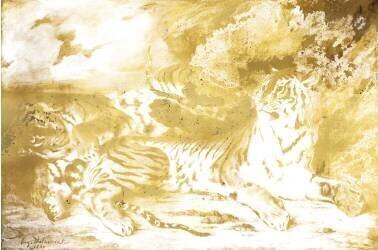 Jeune tigre jouant avec sa mère (Eugène Delacroix) - Muzeo.com