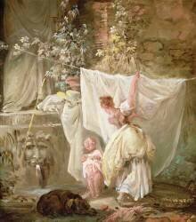 La blanchisseuse et l'enfant (Hubert Robert) - Muzeo.com