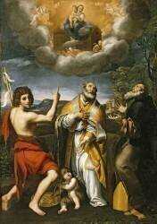 La Madone de Lorette apparaissant à saint Jean Baptiste, saint Eligius et saint Antoine Abbé (Le Dominiquin) - Muzeo.com